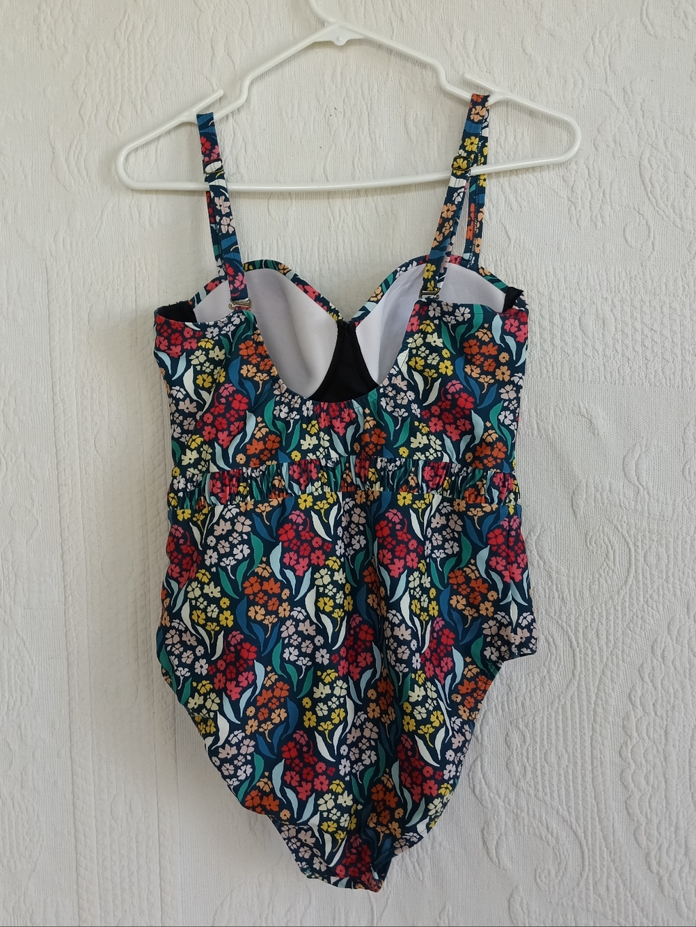 Albion Navy Floral One-Piece Swimsuit Molded Cups Cute Cottagecore Full Coverage - Picture 10 of 11